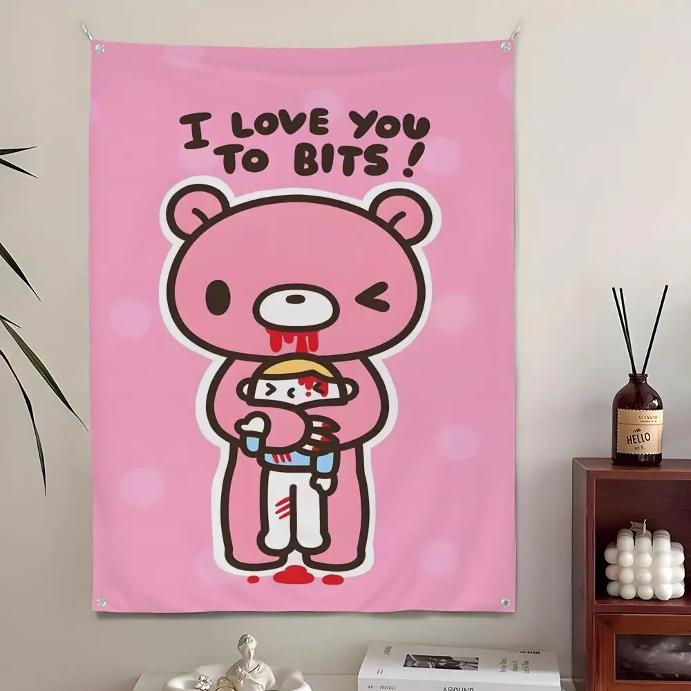 Cartoon G-Gloomy Bear Wandteppich, Mikrofaser-Hintergrund, Kunstdekoration für Schlafzimmer, Wohnzimmer, Bar, Garten, Outdoor, Festival, Wanddekoration