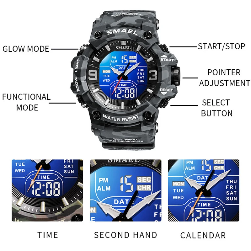 2023 NEW SMAEL Brand Watches For Men Silicone Strap Chronograph Digital Quartz Wristwatches Fashion Luminous Waterproof Clock