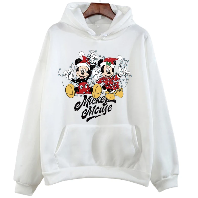 Christmas Disney Mickey Mouse Cartoon Printed Hoodies Fashion Women Casual Long Sleeves Sweatshirt Tops Harajuku Pullover