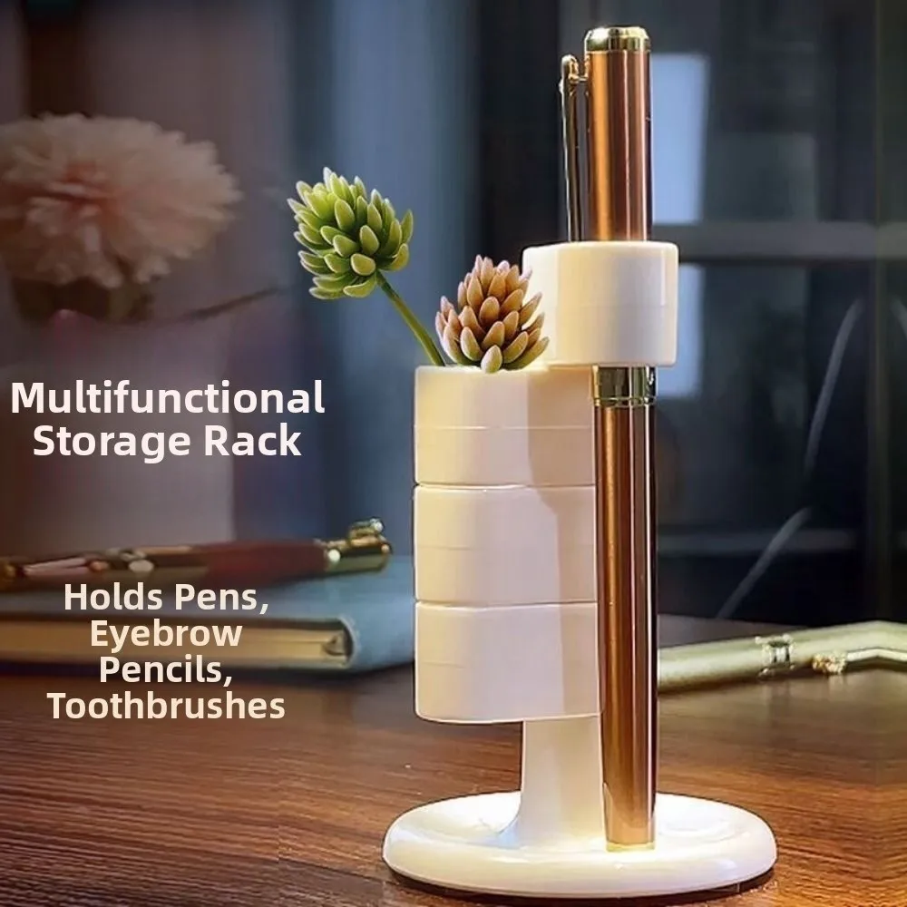 Multi‑Purpose Rotating Pen Rack 360 Degrees Rotating White Toothbrush Holder Light Luxury 4 Holes Makeup Brush Storage Rack