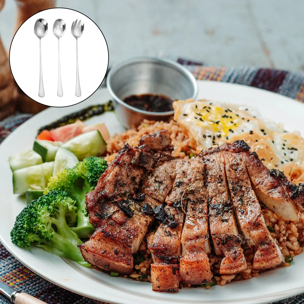 

3 Pcs Kit Fork Spoon Slotted Spoon Stainless Steel Sporks Reusable Stainless Steel Set for Serving Cooking