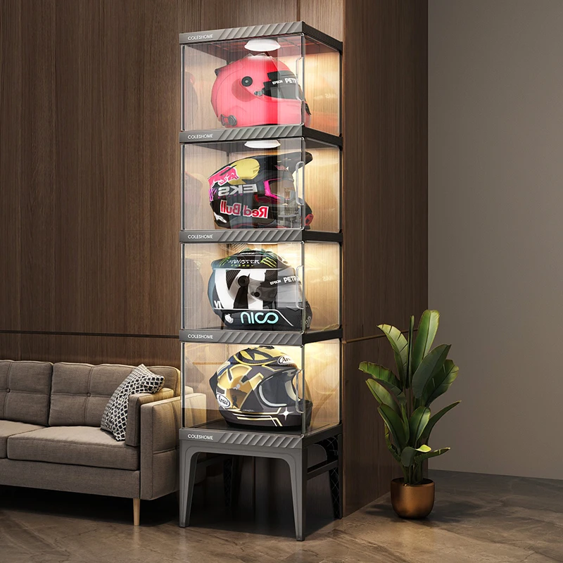 

Helmet Storage Cabinet, Motorcycle Helmet Rack, Home Display Cabinet for Figurines, Motorcycle Gear Holder with Stylish Design