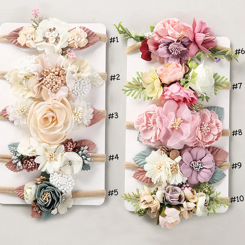 

10 PCS/Lot, Princess Artificial Flower Nylon Headbands Newborn Baby Girls Floral Headwear Photography Props Hair Accessories