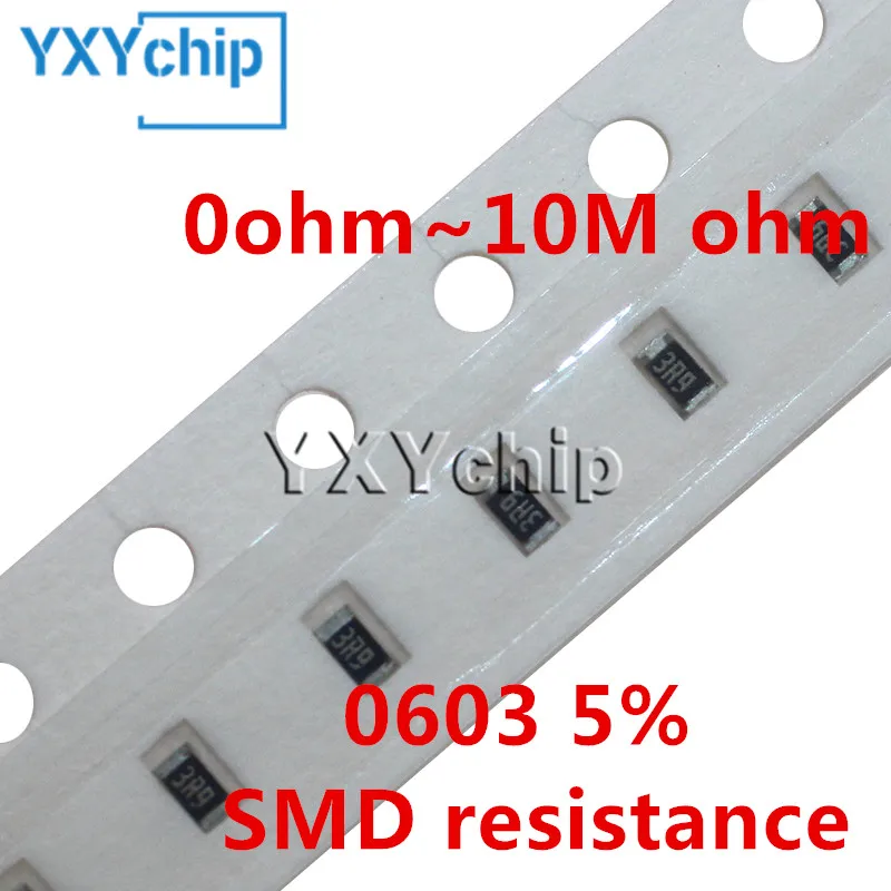 100pcs 0603 5% SMD resistor 0R ~ 10M 1/10W 10 100 150 220 330 470 ohm 1K 2.2K 4.7K 10K 100K 1M 1R 10R 100R 150R 220R 330R 470R