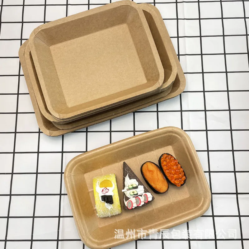 Waterproof And Oil Proof Disposable Kraft Paper Plate Tray Thickened Party Cake Barbecue Fried Chicken Tableware Dinner Plate