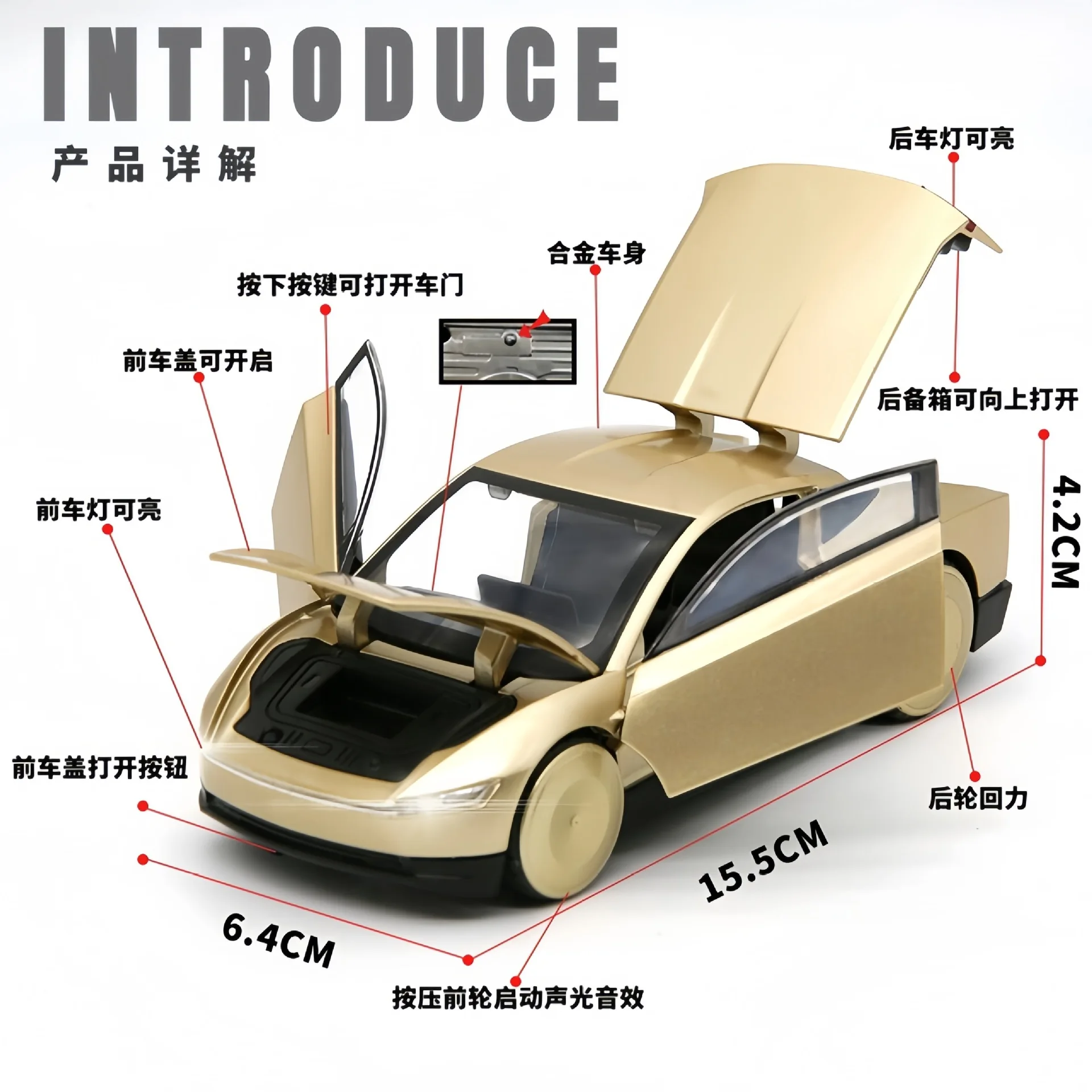 1:32 ROBOTAXI alta simulación Diecast Metal aleación modelo coche sonido luz tirar hacia atrás colección niños juguetes regalos