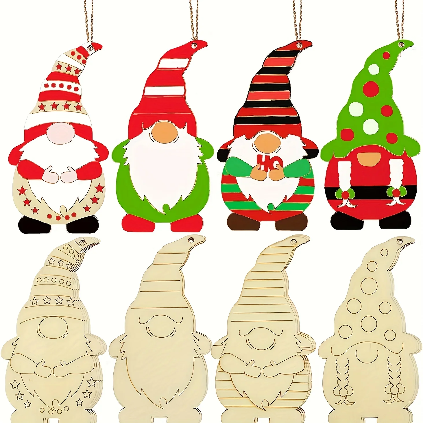 12Pcs Christmas Wooden Gnome Hanging Ornaments Unfinished Wood Cutouts Slices Elf Wooden Decoration DIY Craft Making Painting