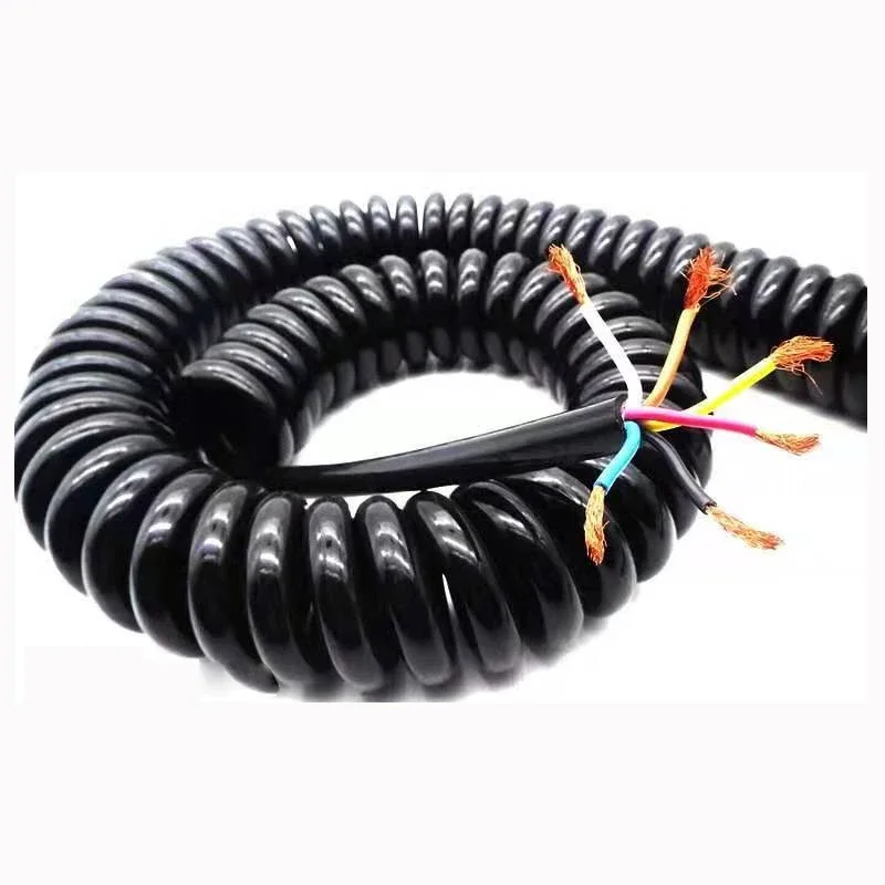 6 core 0.2 square millimeter 24AWG Spring telescopic wire spiral cable 2.5m 5m 7.5m black color power cord expandable wire cable