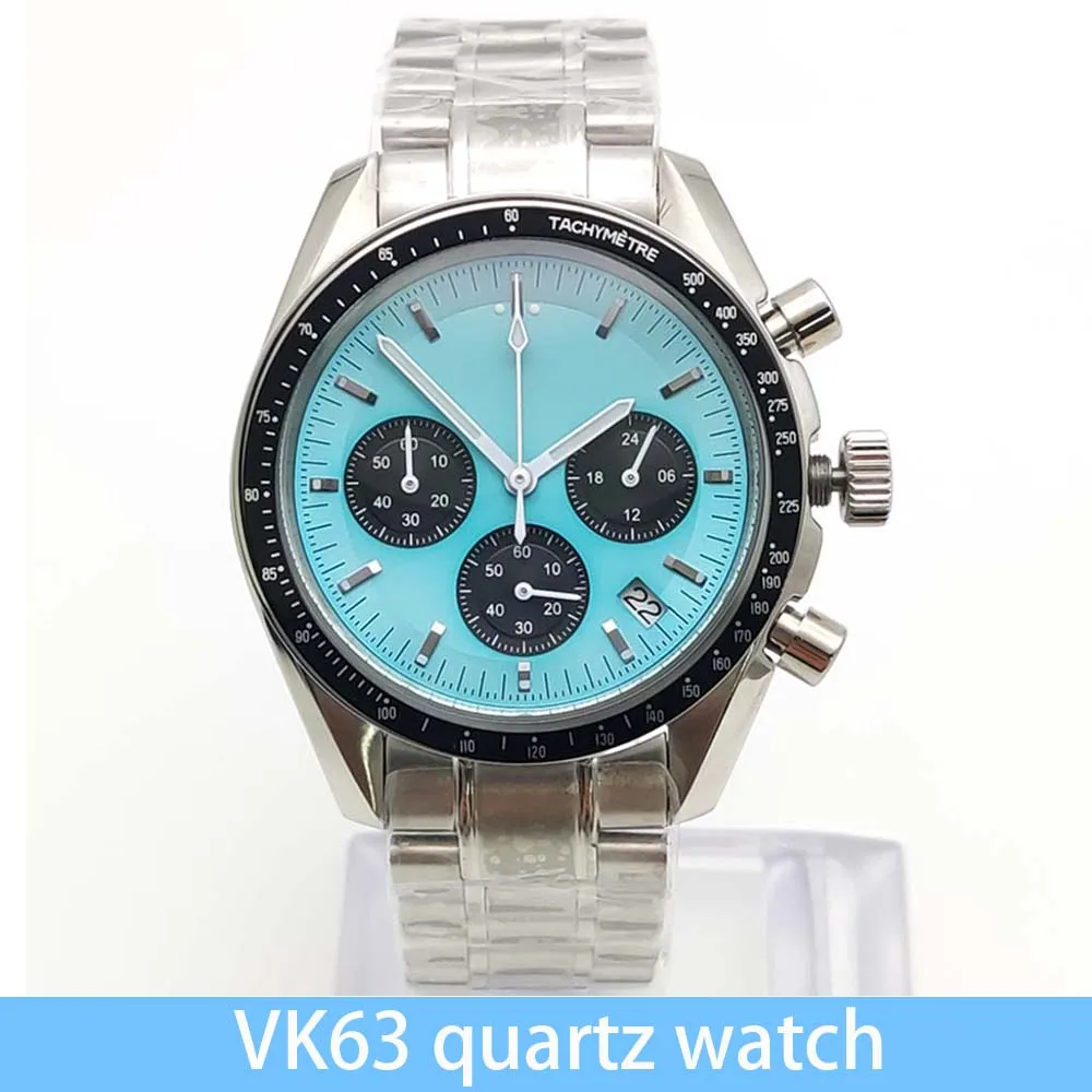 Orologio cronografo sportivo casual da uomo al quarzo da 40 mm, cassa argentata e nera resistente all'acqua in acciaio inossidabile, movimento VK63