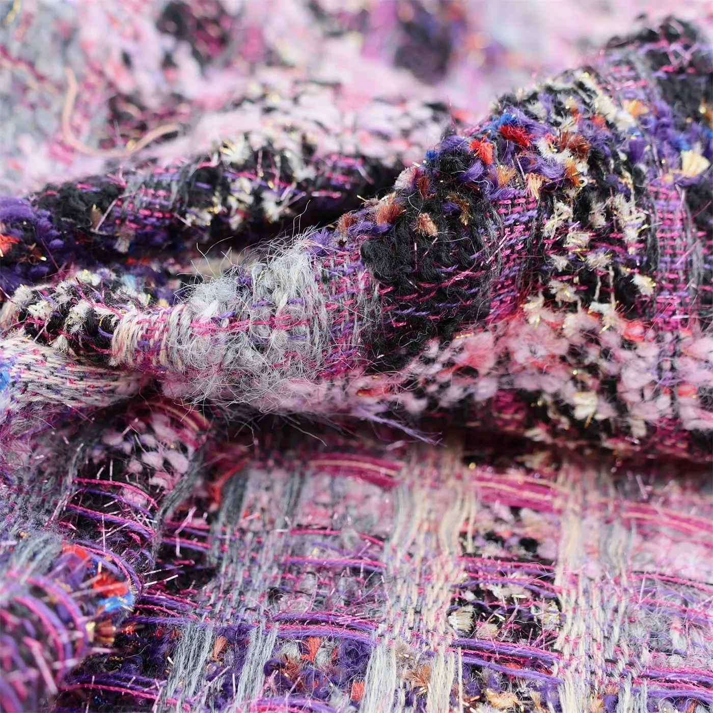 1yard Light luxury high setting misty purple fabric Coarse flower small fragrant wind tissu Designer jacket fabric for clothing