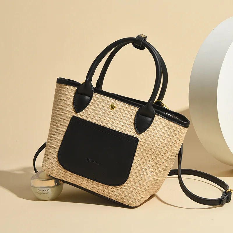 Straw Handbag Bucket Style New Trendy Design with Unique Texture Minimalist Korean-Style Shoulder or Crossbody Bag for Commuting