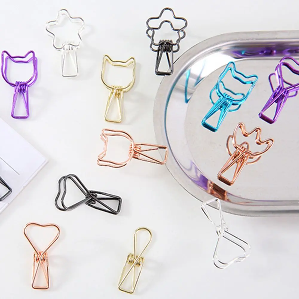 6 Pcs/Set DIY Fashion Paper Organizer School Stationery Solid Color Office Supply Binder Clip Hollowed Out Design Fish Clip