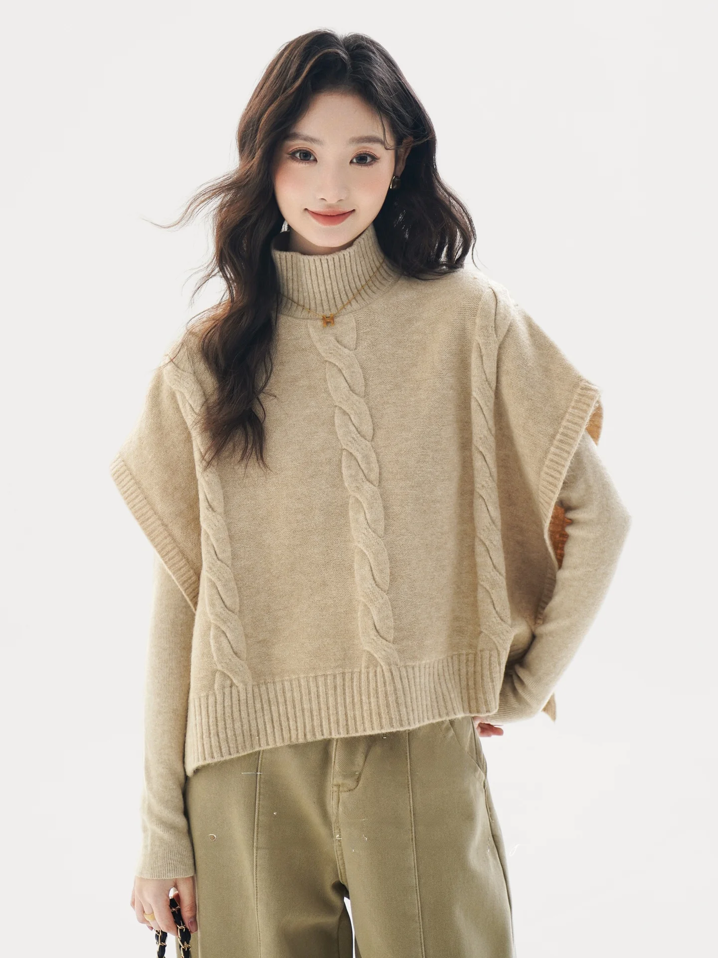 

LUXIXIAO Women's Knitted Long Sve High Collar Base irt Two-Piece Set Casual College Sle Winter Warm Faionable