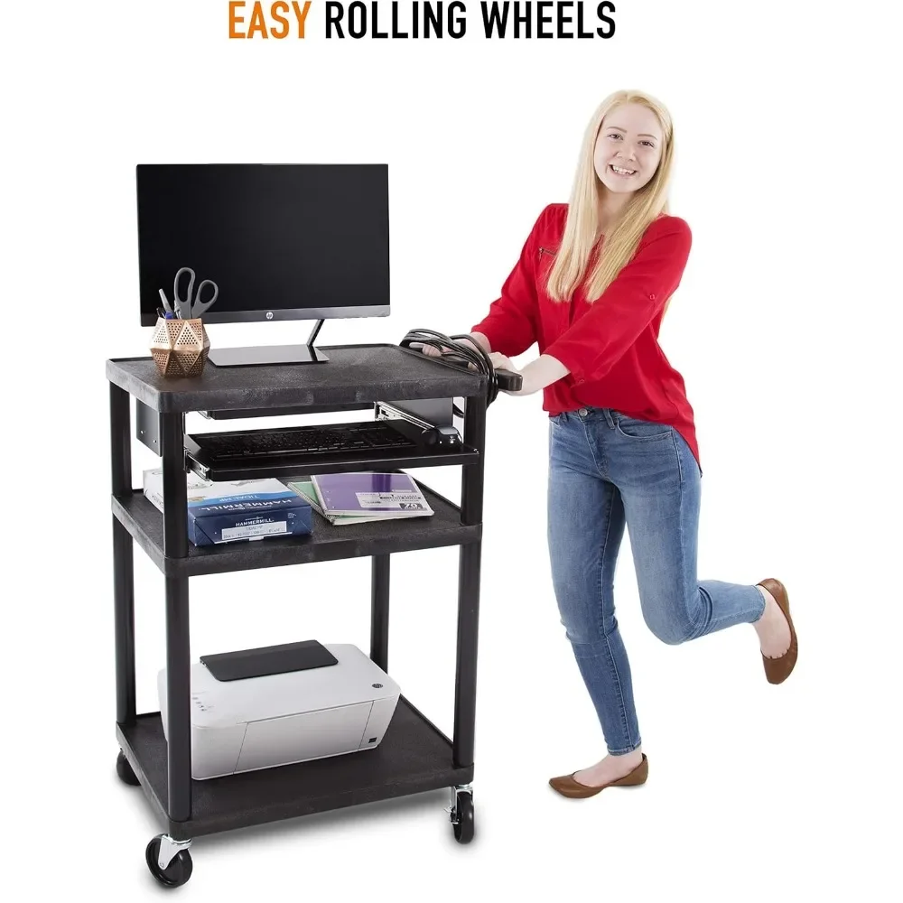 عربة بلاستيكية AV مع صينية لوحة المفاتيح لمحطات العمل المتنقلة في المكاتب والمدارس، حل تخزين دوار مع 4 عجلات #5