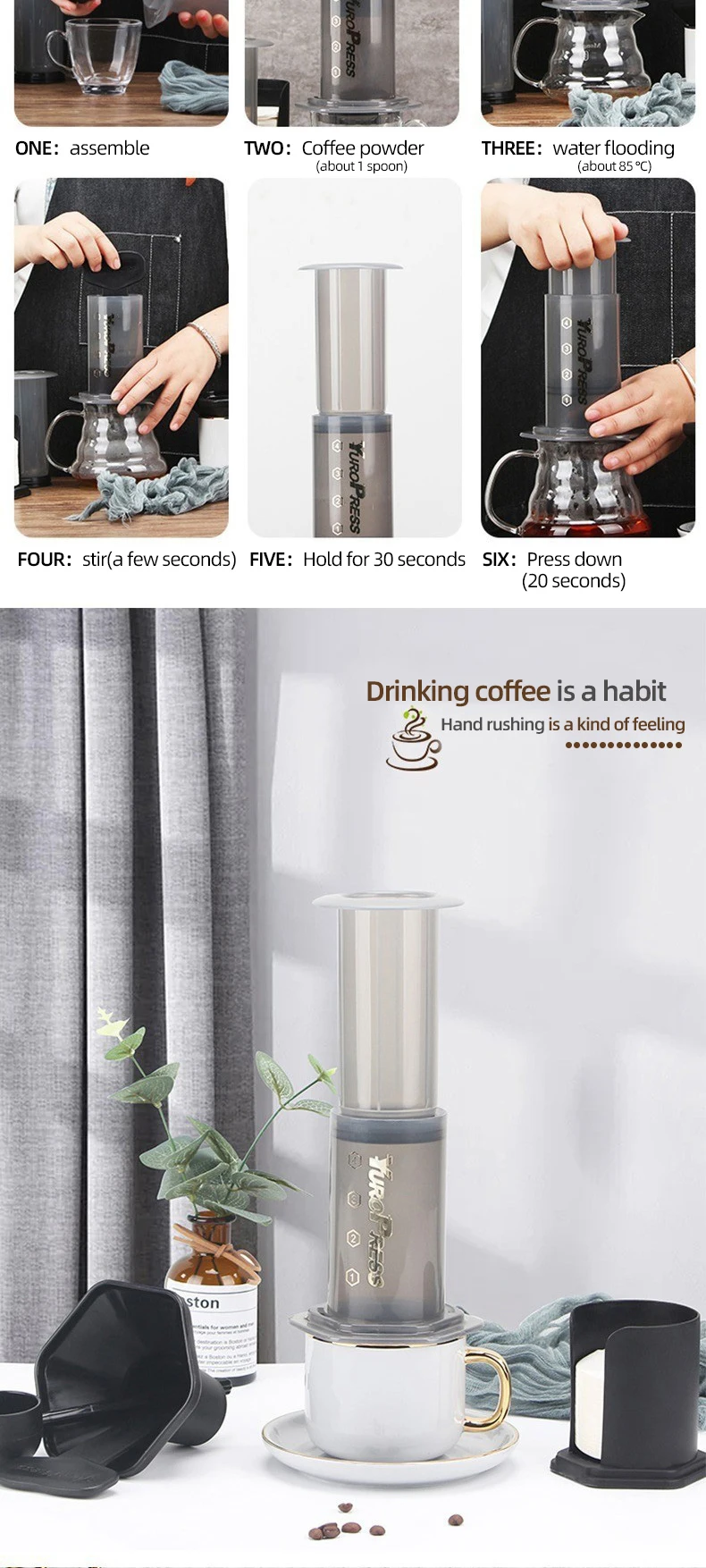 Espresso-Kaffeemaschine Tragbare French Press Barista-Werkzeuge Kaffeekanne Luftpresse Filterkaffeemaschine Filterpapier 64mm 350 Stück – Detail 13