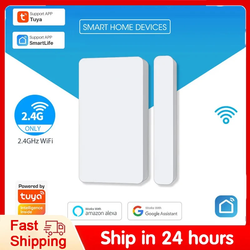 Смарт-датчик двери и окна Tuya, Wi-Fi сигнализация для умного дома, с поддержкой Google Alexa SmartLife