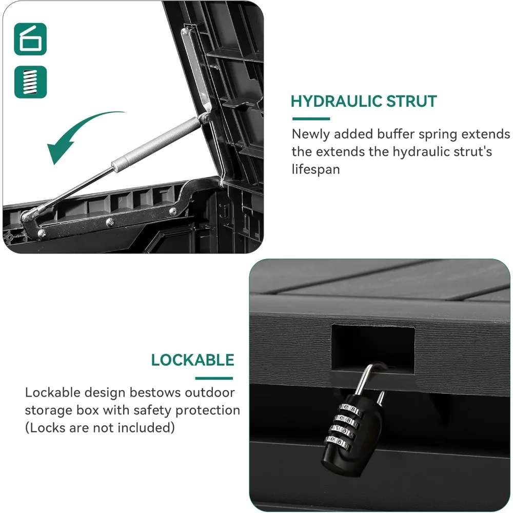 80-Gallon Waterproof Outdoor Storage Box with Lock, Multi-Purpose Resin Container for Garden Tools & Pool Accessories