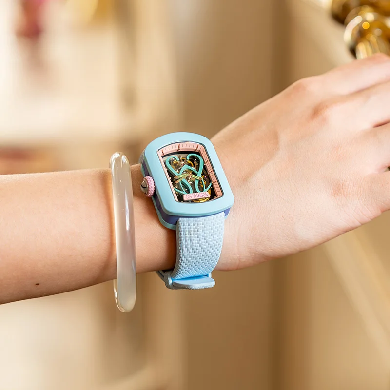 CRONUSART Orologio automatico da donna 29mm Orologio da polso meccanico da donna Cassa tonneau in zaffiro Quadrante scheletrato luminoso