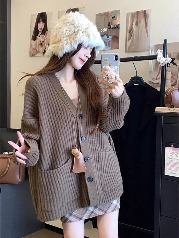 Cárdigan de Punto de Manga Larga con Cuello en V para Mujer, Ropa Exterior Informal y Hoada, Estilo de Moda para Primavera ...