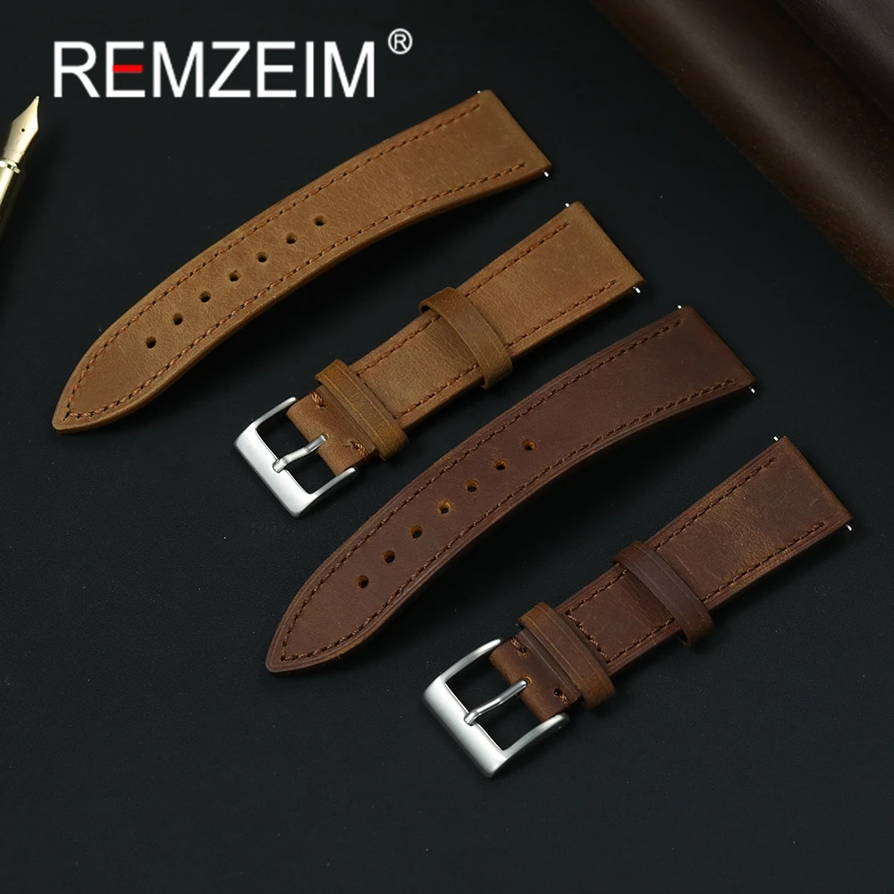Crazy Horse Lederarmband 18mm 19mm 20mm 21mm 22mm Schnellverschluss Herren Ersatzuhrenarmband mit Edelstahlschnalle