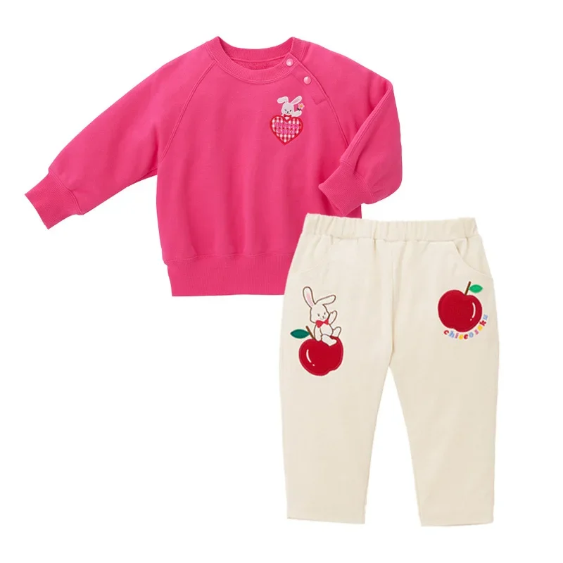 Miki Kids Pants Japanese Style Girl Cartoon Rabbit Apple Embroidered Corduroy Trousers Baby Pants