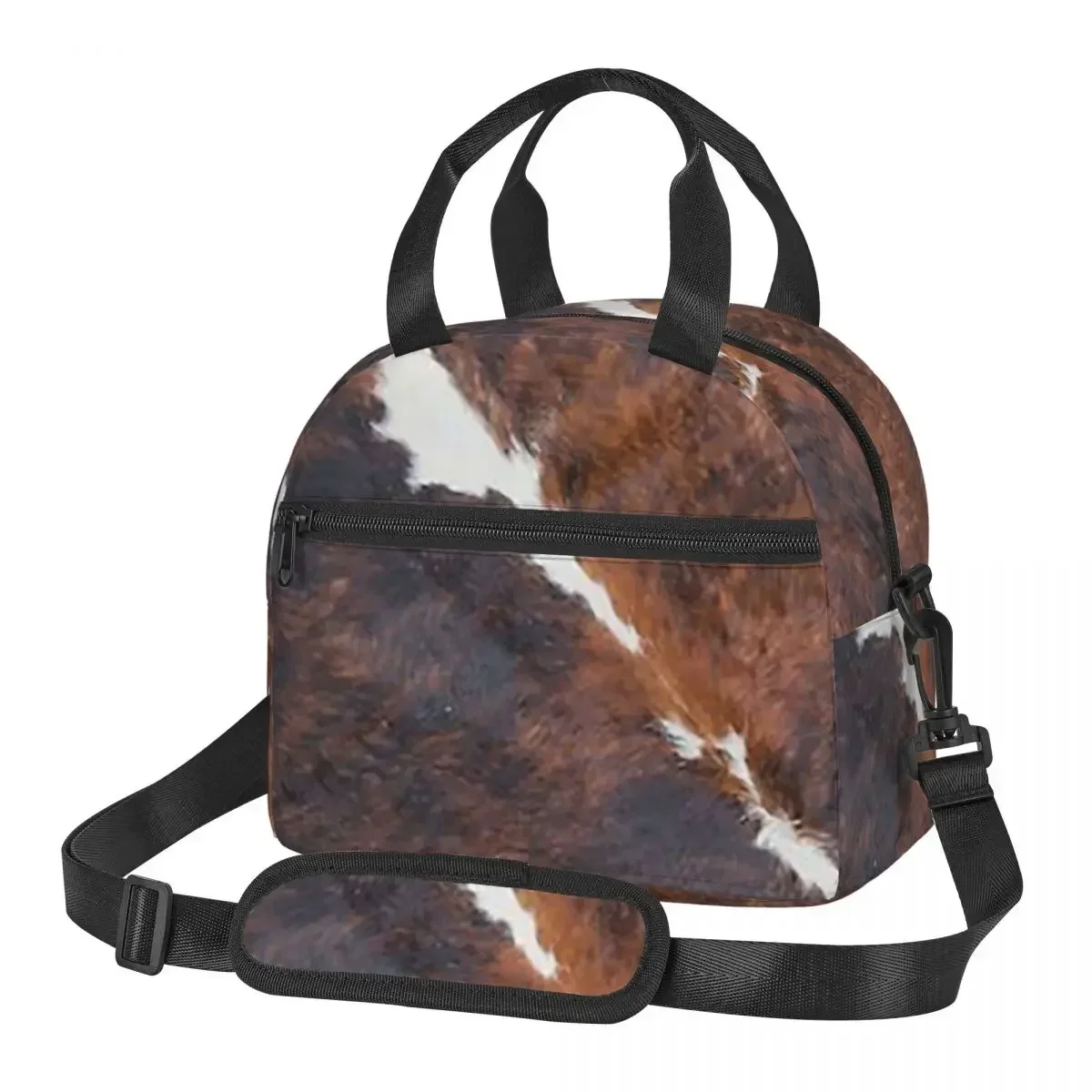

Stylish Cow Fur Cowhide Texture Cow Skin Lunch Bags Insulated Bento Box Lunch Tote Picnic Bags Thermal Bag for Woman Student