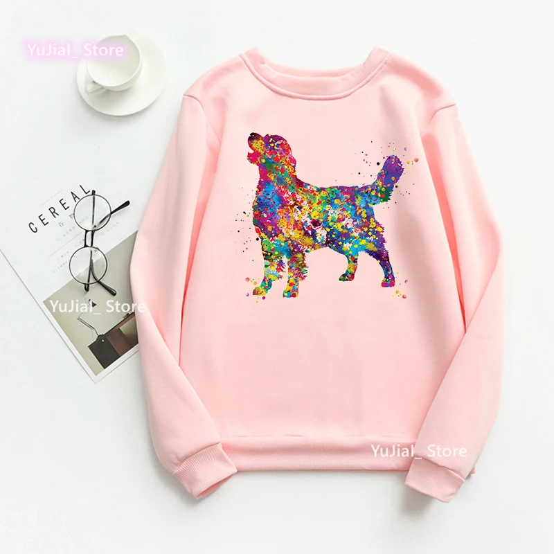 Sudadera con capucha y estampado de animales para mujer, ropa con estampado de acuarela Golden Retriever/Chihuahua, abrigo de invierno/primavera para amantes de los perros