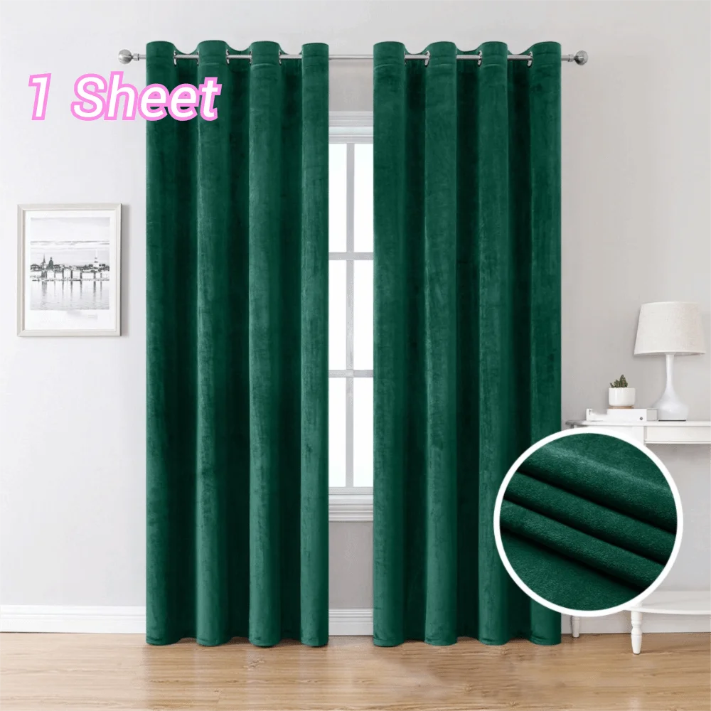 Light-blocking Velvet Curtain Soft Texture Touch Solid Color Blackout Curtains Noise Reducing Through-rod