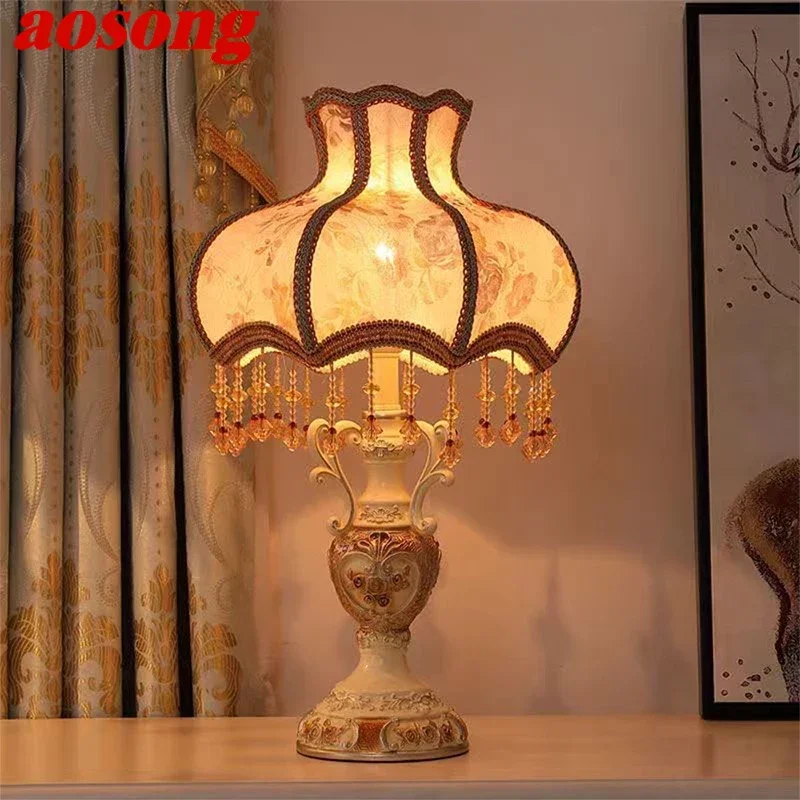 AOSONG European Table Lamp Luxurious Living Room Bedroom Study Villa Hotels LED Warm Creativity Bedside Desk Light