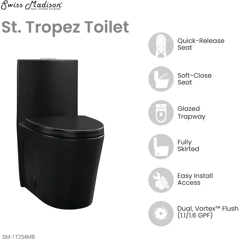 Folding Toilet Matte Black Toilets SM-1T254MB St. Tropez One Piece Toilet 26.6 X 15 X 31 Inches Bathroom Items Cleaning Parts