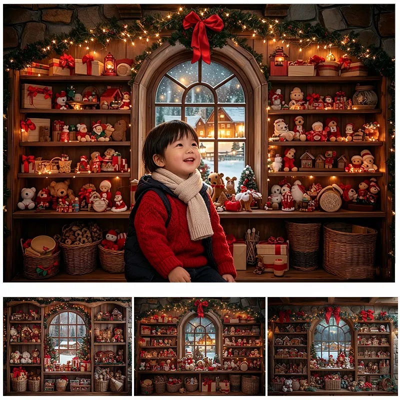 LS Christmas Toy Store Backdrop Photography Xmas Tree Gift Room Window Background Winter Kid Family Holiday Photo Studio