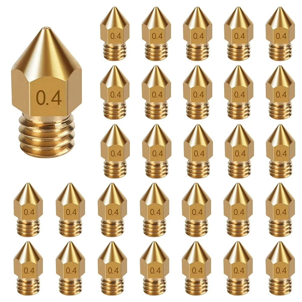 30PCS 0.4 mm 3D Printer Nozzle Brass Nozzle MK8 Extruder Print Head High Temperature Wear Resistant Nozzles