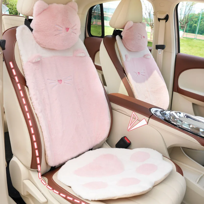 

Pink Cute Cat Claw Car Cushion Plush Soft Warm Car Seat Cushion Car Non-slip Cushion for Cars Full Set Car Accessories Interior