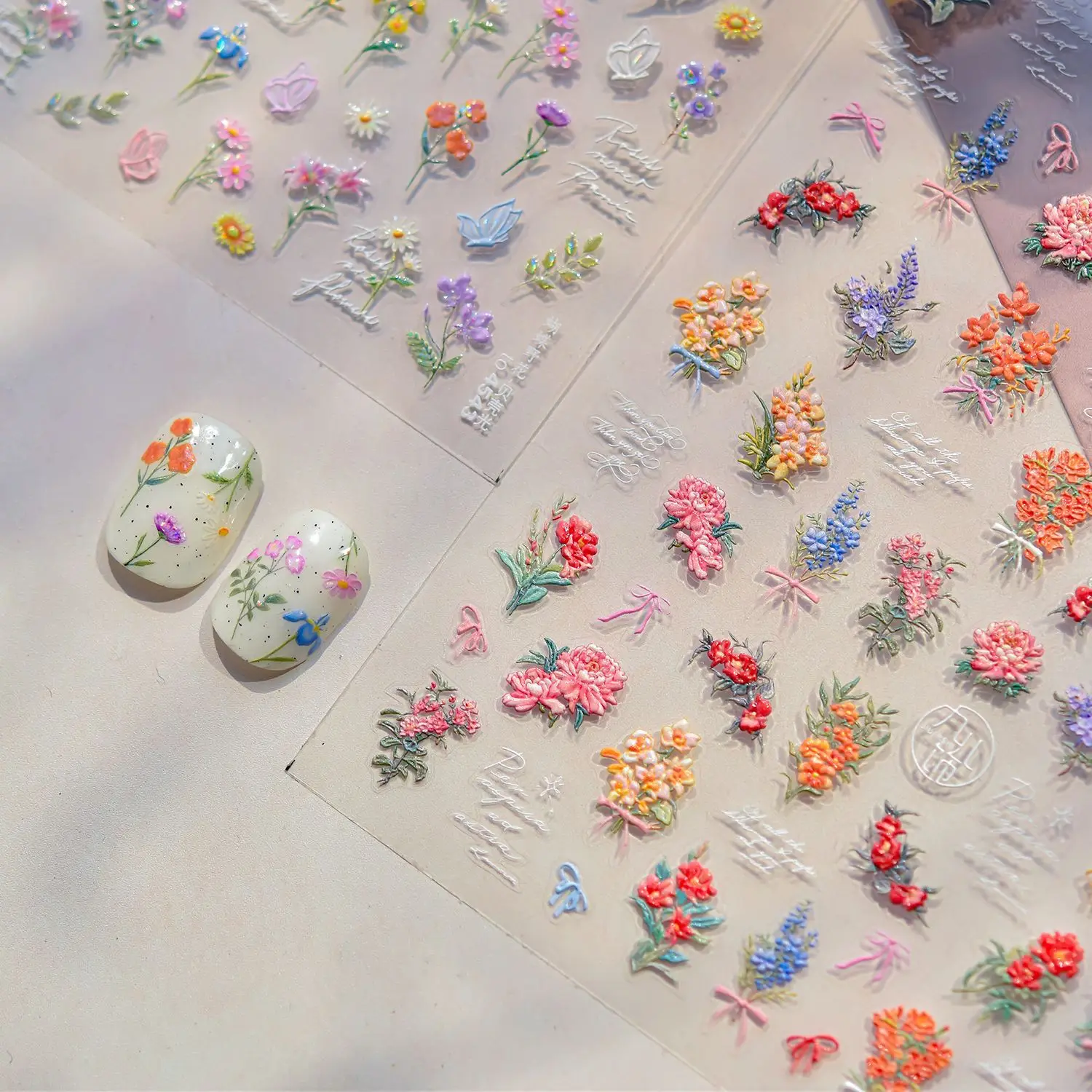 5D Embossed Nail Stickers Traditional Chinese Floral Butterf