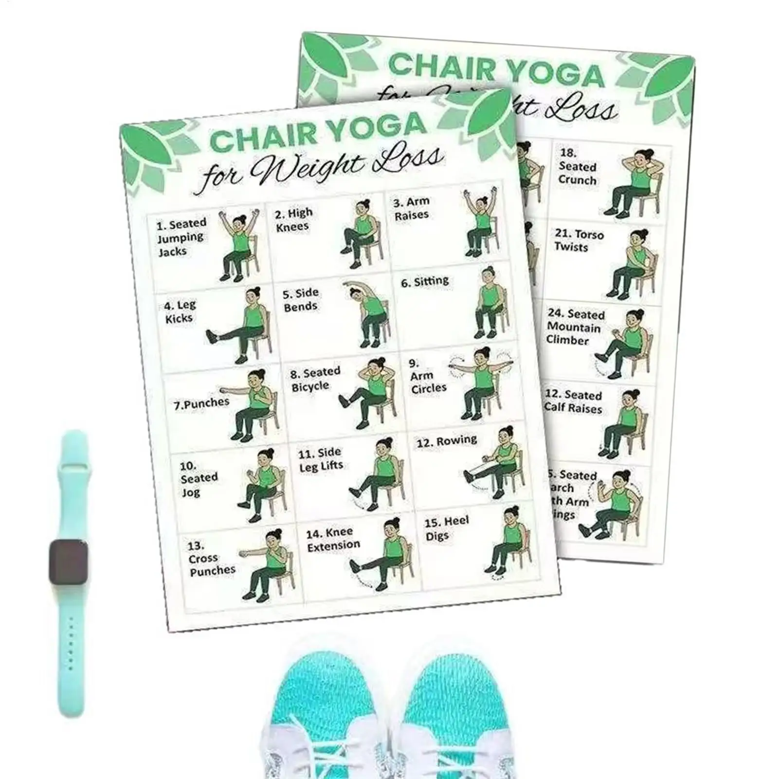 2 PCS Yoga Poster Home Exercise Gym Yoga 30 Day Chair Weight Loss Yoga Exercise Plan Chart for Senior Beginner Home Indoor