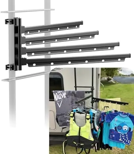 

Safoner Aluminum RV Drying Rack - 24" Ladder Mounted, 180° Swivel, for Travel Trailers & Campers