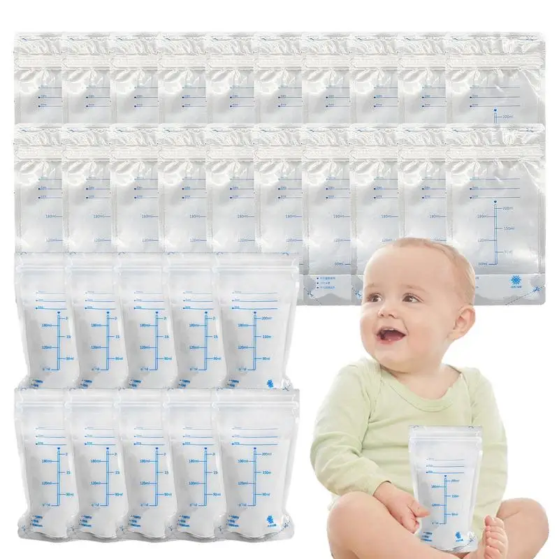 Breast Milk Storage Milk Bag 30pcs Portable Breastmilk Bags 200ml Milk Storage Bag Leakproof For Refrigerators Fridges