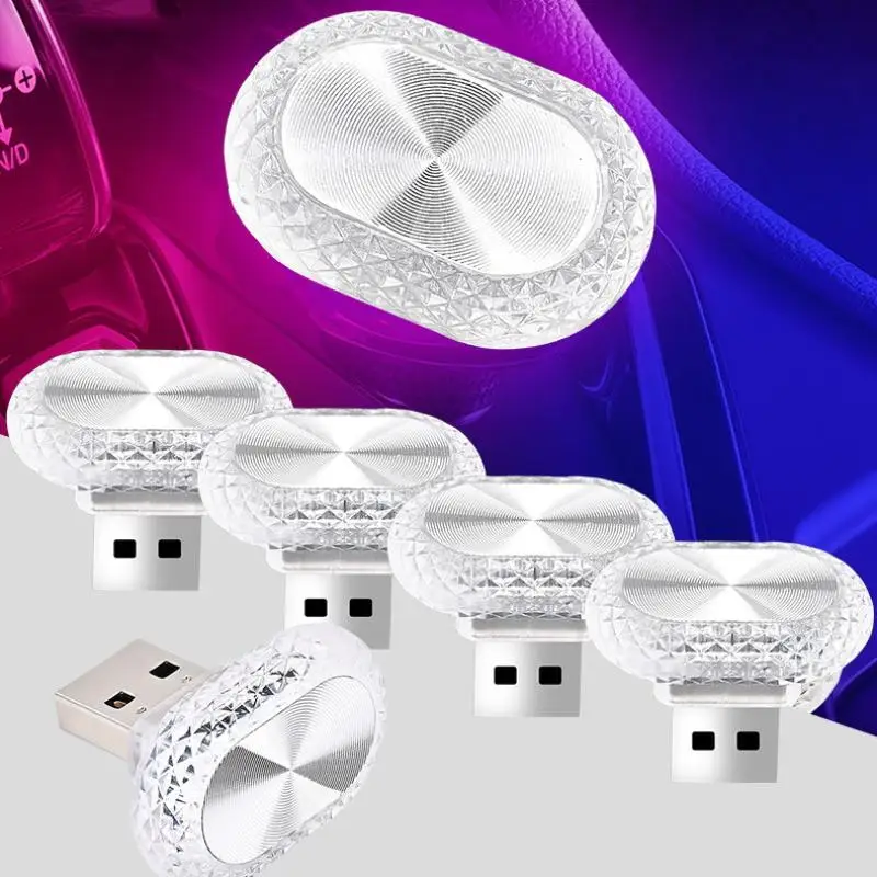 Car USB Atmosphere Led Lights Oval Color Night Lights Modified Car Atmosphere Lights Interior Decoration Home Lights