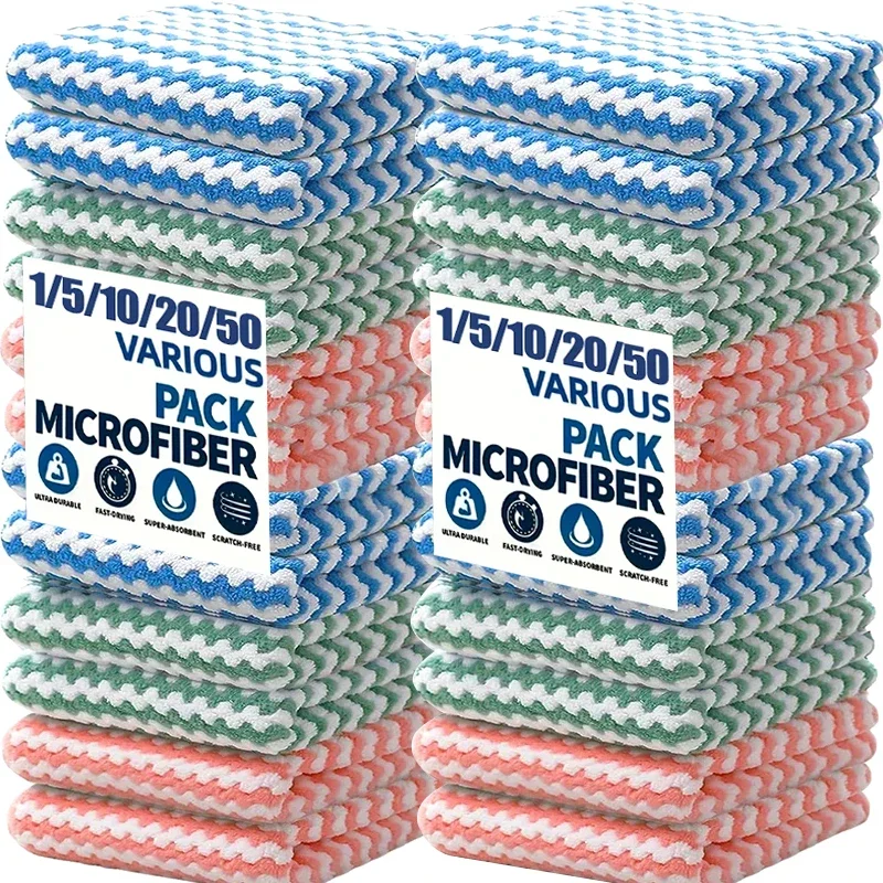 50/1PCS Super Absorbent Coral Fleece Dishcloths Kitchen Dish Pot Washing Rags Scouring Pads Windows Wipe Cleaning Cloths Towels