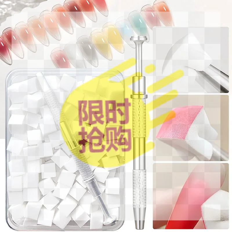 【HBA】50/100Pcs Nail Art Gradient Sponge Pen Set With Replaceable Sponge Heads And Non Slip Metal Handle Perfect For Home DIY