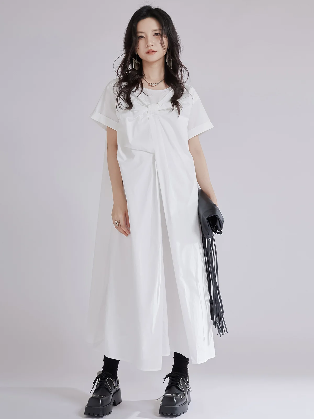 فستان نسائي من Tannt بأكمام قصيرة أسود مع قميص فساتين موضة غير رسمية غير منتظمة قمصان صيفية طويلة فساتين طويلة 2025 جديد