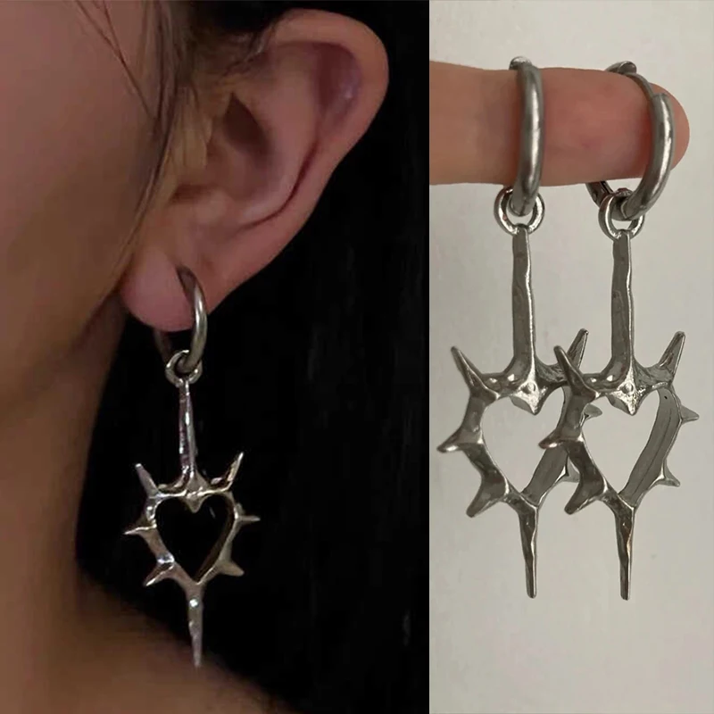 New Goth Thorn Heart Earrings Korean Fashion Cross Earrings for Women Punk Charms Earring  Jewelry Hip Hop Vintage Accessories