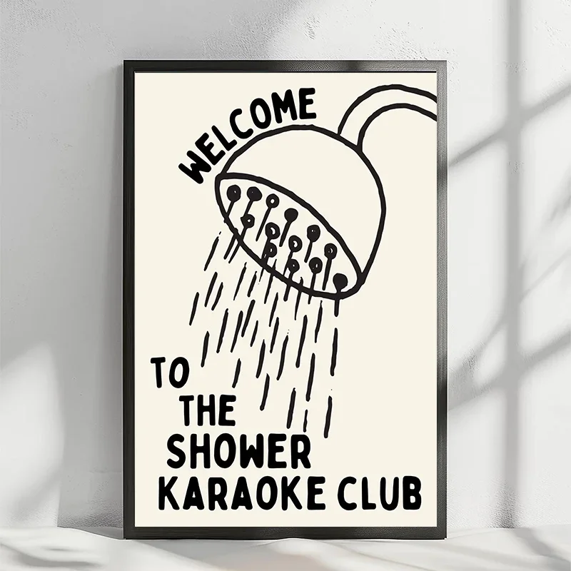 1pc frameless Canvas Painting “Welcome To The Shower Karaoke Club” Canvas Poster Humorous Wall Art with Shower Head Painting Mod