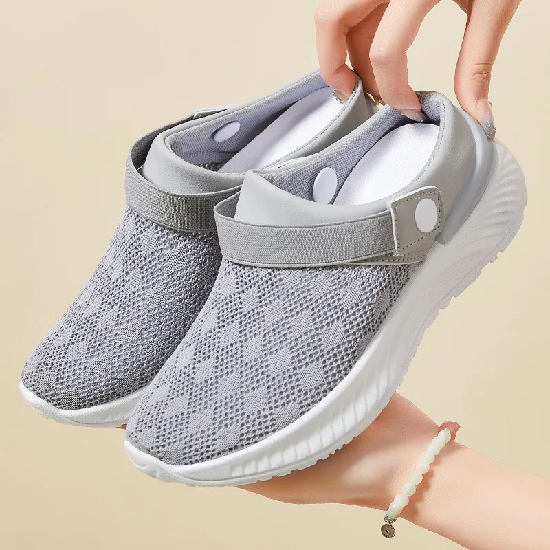 

New fashionable, trendy, breathable, single-toe, half-toe, casual women's shoes, solid color, versatile, mesh slippers