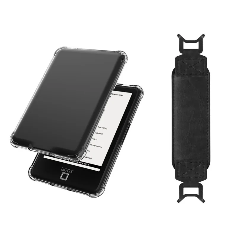 

2-в-1 для Onyx Boox Darwin 11 X 9 8 7 6 5 4 3 2 (6 дюймов электронная книга Прозрачный противоударный чехол из ТПУ + защитный ремешок для рук (черный)