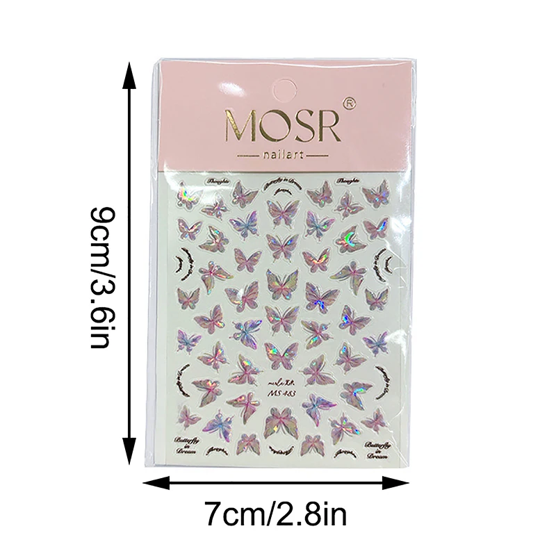 1 Sheet Flash Fragment Seashells Light Butterfly Nail Stickers Spring Nail Art Decal Design Manicure Tool