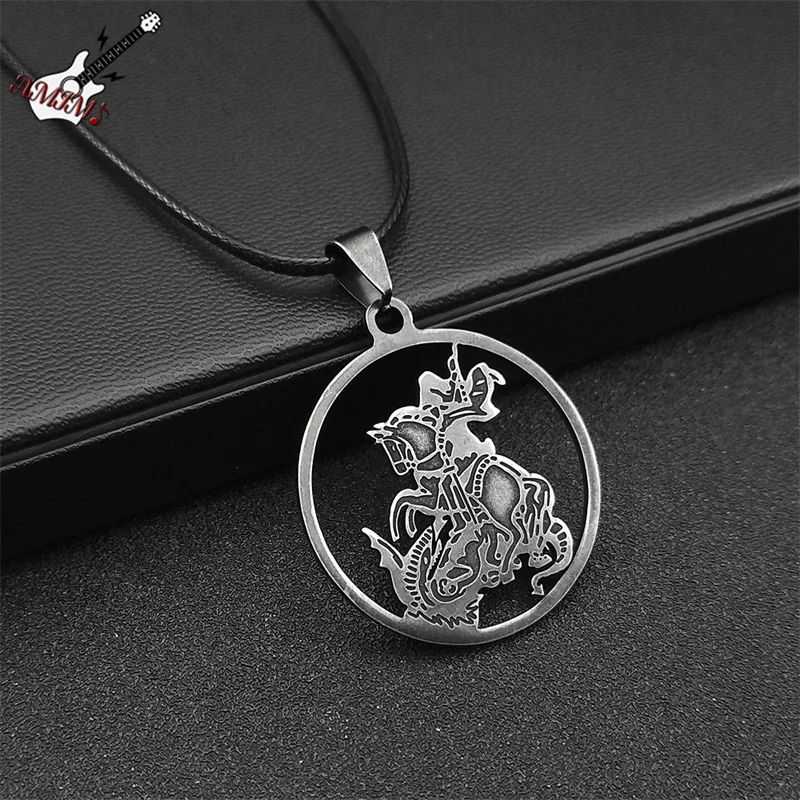 Archangel St.Michael Pendant Necklace for Women Men Stainless Steel Black Color Saint Religion Necklaces Jewelry N914S06