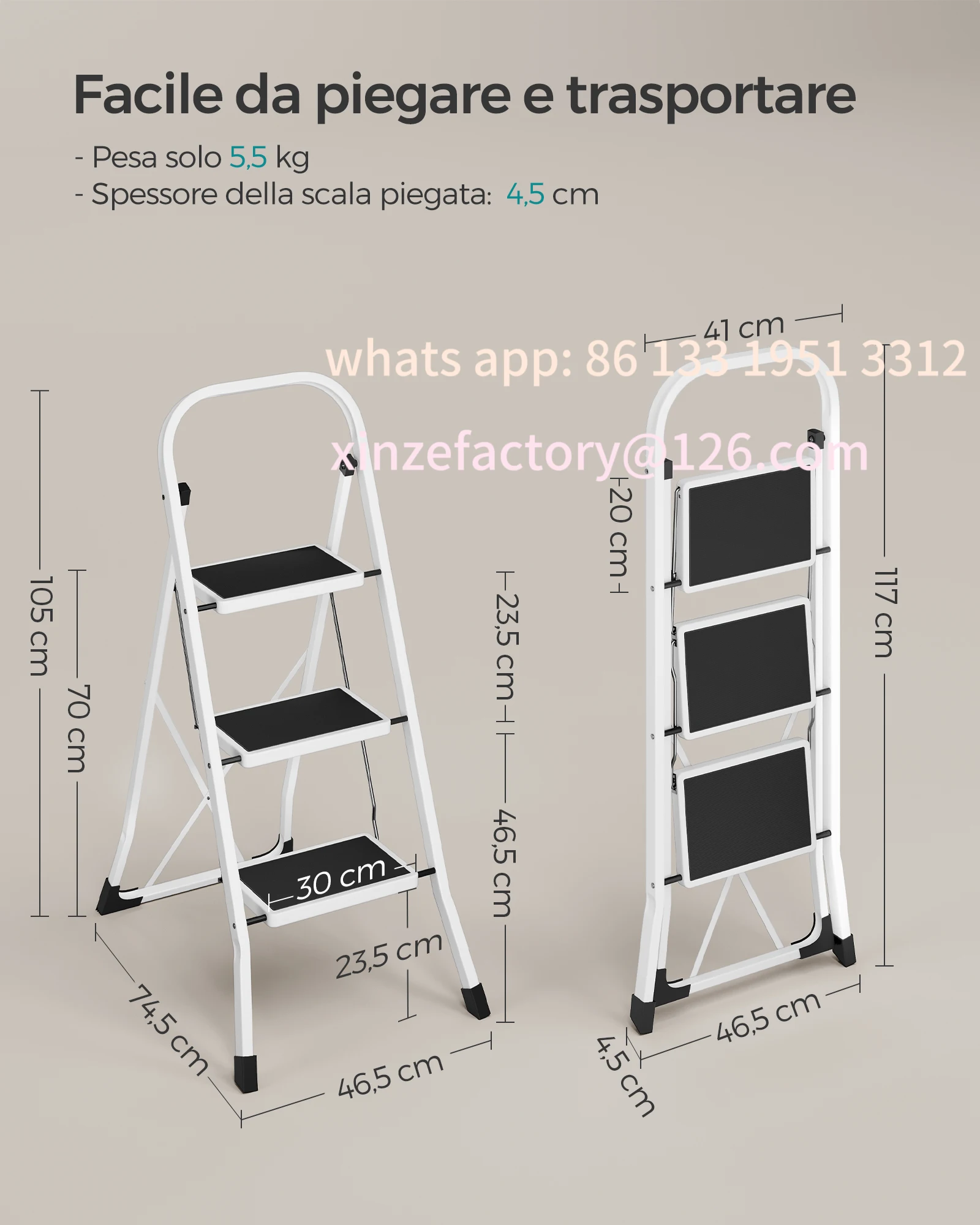 

Customizable SONGMICS Step Ladder, 3-Step Ladder, Folding Ladder, Safety Lock, Space-Saving Storage, Holds up to 150 kg, Simiply