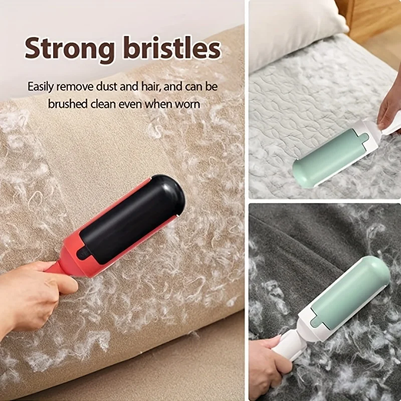 أسطوانة إزالة شعر الحيوانات الأليفة لتنظيف شعر القطط والكلاب، مشط دوار مزدوج الجوانب، أداة غبار قابلة لإعادة الاستخدام للملابس والسجاد والفراش