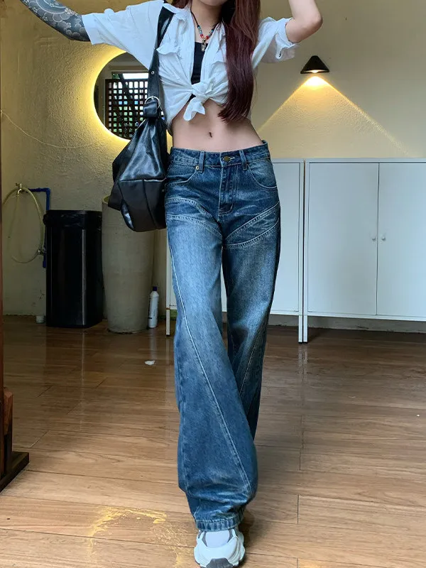 

Retro High Waist Wide Leg Jeans Women's Loose Fit Long Pants Autumn Winter New Sle Denim Jeans Floor Length Draped Straight